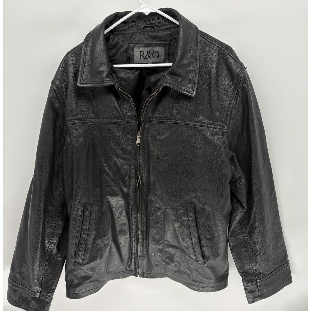 Vintage R&O Pebbled Smooth Genuine Leather Jacket Lined Business Soft Y2K Men L